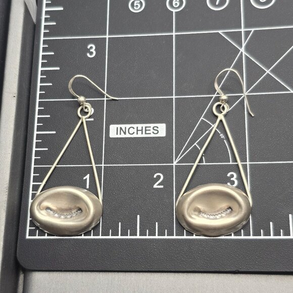 VTG Sterling Silver 925 Triangular Frame Dangle Earrings 2.25" Modernist - Picture 6 of 8